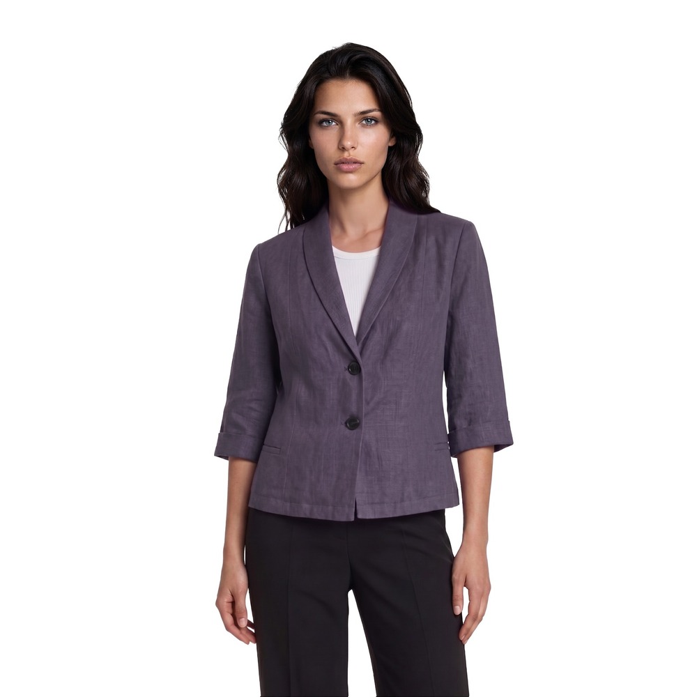 J. Jill 100% Linen Blazer Women's Medium Petite MP Purple Shawl Collar Jacket